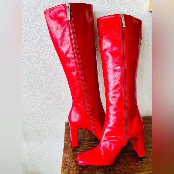 New! Zara Red Leather Knee-High Boots Women’s EU Size 39 - Picture 9 of 13